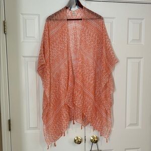 Lightweight Coral Ikat Print Kimono Cover-Up